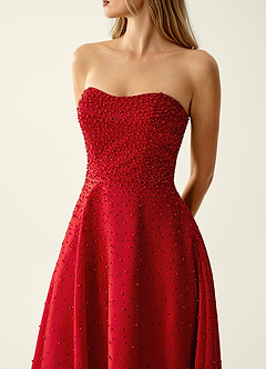 Victormen Red Beading Rhinestone Satin Prom Dress image6
