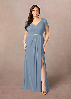 Azazie Marianne Mother of the Bride Dresses Dusty Blue Sheath V-Neck Pleated Chiffon Dress image7