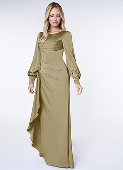 Azazie Raye Bridesmaid Dresses Moss Green Mermaid Long Sleeve Stretch Satin Dress image3