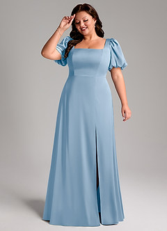 Azazie Fyona Bridesmaid Dresses Powder Blue A-Line Pleated Stretch Satin Dress image4