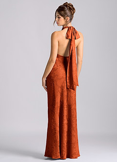 Azazie Velli Vestidos de damas de honor Vestido de Pimenton de Devorado Floral de Corte Sirena con Cuello Alto image2