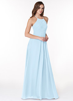 Azazie Ginger Bridesmaid Dresses Sky Blue A-Line Halter Pleated Chiffon Dress image1