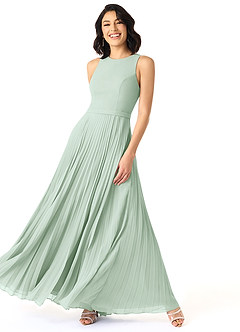 Azazie Lindie Bridesmaid Dresses Agave A-Line Scoop Pleated Chiffon Dress image3