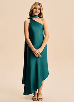 Azazie Briony Junior Etui Plissee Stretch-Satin Kleid Pfau image7