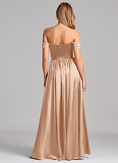 Azazie Raisa Bridesmaid Dresses English Rose A-Line Off the Shoulder Stretch Satin Dress image5