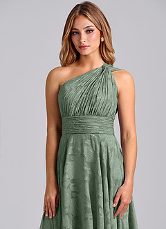 Azazie Charlize Bridesmaid Dresses Matcha A-Line One Shoulder Floral Burnout Dress image6