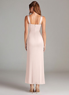 Azazie Denice Bridesmaid Dresses Blushing Pink Sheath Pleated Stretch Satin Dress image2