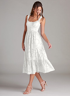 Azazie Alissa Bridesmaid Dresses White A-Line with Pockets Floral Burnout Dress image5