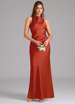 Azazie Evadne Bridesmaid Dresses Rust A-Line Pleated Stretch Satin Dress image6