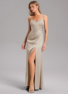 Azazie Azuree Brautjungfernkleider A-Linie Plissee Stretch-Satin Kleid Frost image5