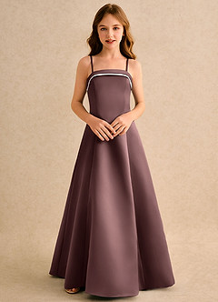 Azazie Izel Girls Formal Flower Girl Dresses Ivory Espresso A-Line Pleated Matte Satin Dress image6