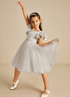 Azazie Kaeya Flower Girl Dresses Frost A-Line Bow Tulle Dress image2