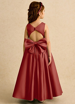 Azazie Nellia Jurken voor bloemenmeisjes A-Lijn Jurk van Mat Satijn Boog Terracotta image6