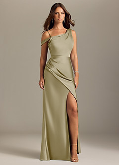Azazie Madelyn Brautjungfernkleider Wandelbar Meerjungfrau-Linie Schulterfrei Stretch-Satin Kleid Moosgrün image9