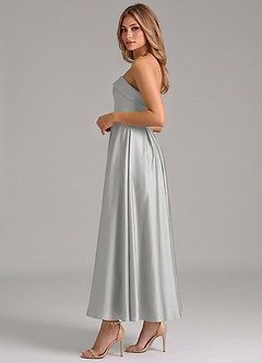 Azazie Lucienne Bridesmaid Dresses Silver A-Line Pleated Stretch Satin Dress image3
