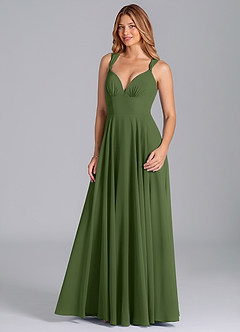 Azazie Darana Final Sale Olive A-Line Corset Chiffon Dress image5