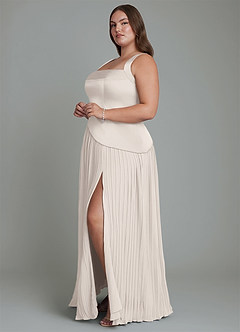 Azazie Stephanie Bridesmaid Dresses White Alabaster A-Line Pleated Stretch Satin Dress image4