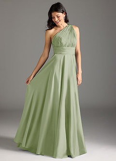 Azazie Charlize Bridesmaid Dresses Dusty Sage A-Line One Shoulder Stretch Satin Dress image2