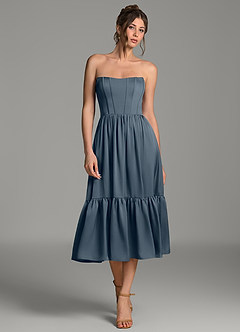 Azazie Delphina Bridesmaid Dresses Twilight A-Line Corset Stretch Satin Convertible Dress image4
