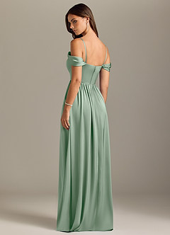 Azazie Calianna Bridesmaid Dresses Agave A-Line Off the Shoulder Stretch Satin Convertible Dress image10