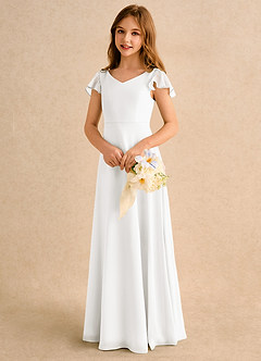 Azazie Nari Junior Formal vestidos de niña de las flores Vestido de Marfil de Gasa de Corte en A con Con mangas image3