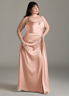 Azazie Brielle Bridesmaid Dresses Rose Gold A-Line Cowl Spaghetti Straps Stretch Satin Dress image9