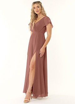 Azazie Rylee Bridesmaid Dresses Cedar Rose A-Line Pleated Chiffon Dress image3