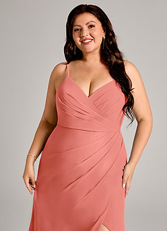 Azazie Maci Brautjungfernkleider Etui Plissee Chiffon Kleid Lachsrosa image12