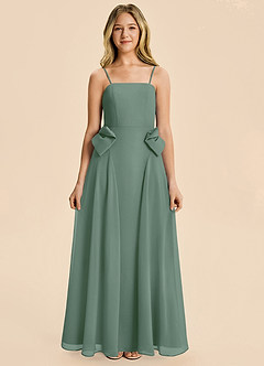 Azazie Nyah Junior A-Linie Plissee Chiffon Kleid Eukalyptus image6