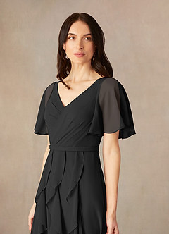 Azazie Watson Final Sale Black A-Line V-Neck Chiffon Dress image3