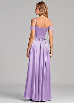 Azazie Raisa Bridesmaid Dresses Lilac A-Line Off the Shoulder Stretch Satin Dress image6