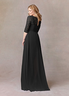 Azazie Leonine vestidos de madre de la novia Vestido de Negro de Gasa de Corte En A con Encaje image4