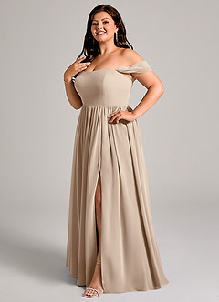 Azazie Calianna Bridesmaid Dresses Taupe A-Line Off the Shoulder Chiffon Convertible Dress image10