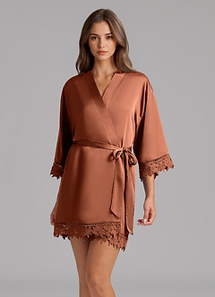 front Matching Color Satin Lace Robe