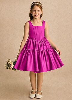Azazie Myla Flower Girl Dresses Fuchsia A-Line Pleated Matte Satin Dress image1