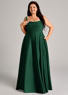 Azazie Shaude Robes de demoiselle d'honneur Robe Trapèze en Satin extensible Plissée Vert Foncé image11