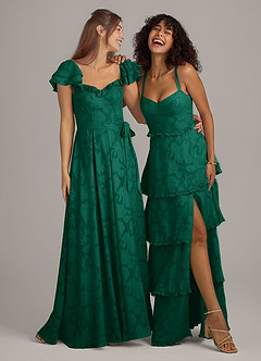 Azazie Aricella Robes de demoiselle d'honneur Robe Trapèze en Blumen-Burnout Corset émeraude image2