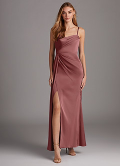 Azazie Bona Vendita Finale Abito A-Line in Raso Elasticizzato con Scollo a V a Pieghe Ametista image3