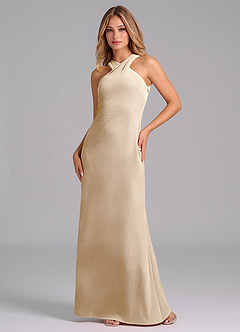 Azazie Doretta Bridesmaid Dresses Champagne Mermaid Pleated Velvet Dress image1