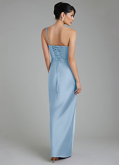 Azazie Sabrina At-home Try On Dresses Dusty Blue Mermaid Corset Stretch Satin Dress image3