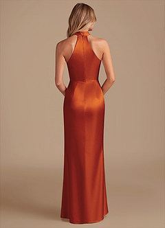 Azazie Karlotta Bridesmaid Dresses Paprika Sheath Pleated Metallic Satin Dress image2