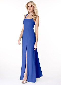 Azazie Jay Bridesmaid Dresses Royal Blue A-Line Square Neckline Side Slit Chiffon Dress image4