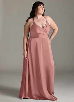 Azazie Davis Bridesmaid Dresses Rosette A-Line Pleated Stretch Satin Dress image9