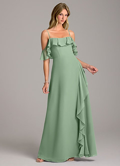 Azazie Aubrie Bridesmaid Dresses Matcha A-Line Off the Shoulder Chiffon Dress image1