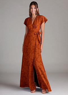 Azazie Ling Bridesmaid Dresses Paprika A-Line Pleated Floral Burnout Dress image3