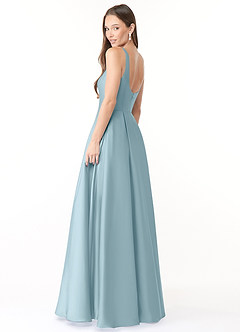 Azazie Neve Jurken voor bruidsmeisjes Jurk van Stretch Satijn met Baljurk met Zakken Mystiek Blauw image4