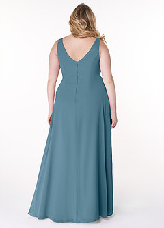 Azazie Kori Brautjungfernkleider A-Linie Plissee Chiffon Kleid Bermudablau image7