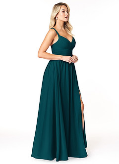 Azazie Chanel Bridesmaid Dresses Pine A-Line Pleated Chiffon Dress image4