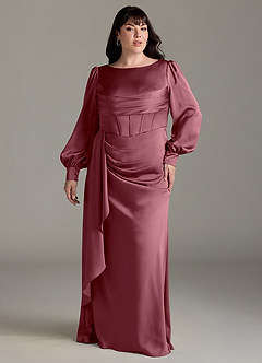 Azazie Raye Bridesmaid Dresses Desert Rose Mermaid Long Sleeve Stretch Satin Dress image7
