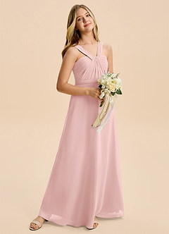 Azazie Allie Junior Powder Pink A-Line Pleated Chiffon Dress image3